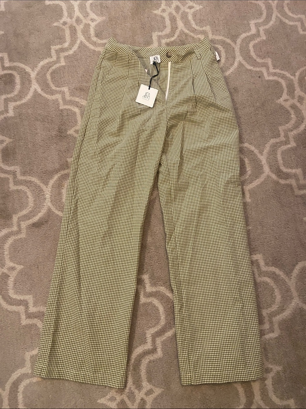 Anthropology Green Gingham Trousers